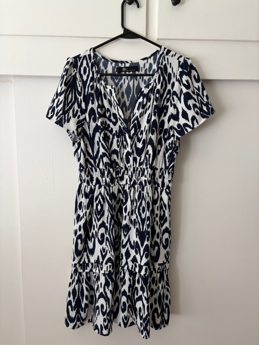 Chetta B Navy and White Ikat Print Short Dress